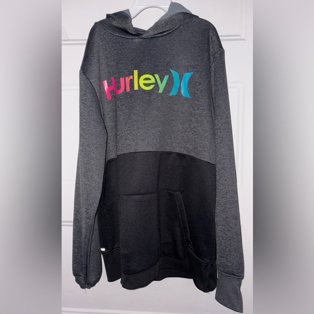 Hurley Multicolor Logo Gray and Black Hoodie Youth Large 12-13y for boys/Unisex